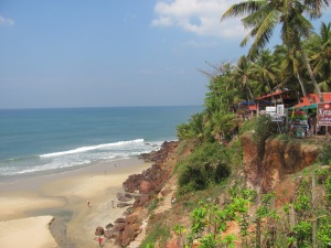 The beach at Varkala in the state of Kerala.