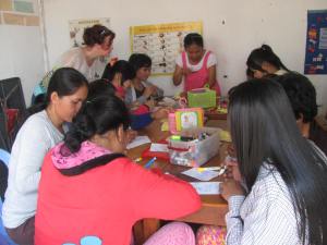 Making cards at the garment factory learning centre.