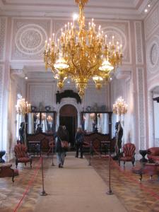 The palace living room with chandelier.