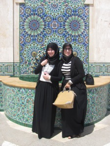 Young women at the Hassan II mosque in Casablanca, who asked me to take this photo, dressed in a fashionable but traditional style. 