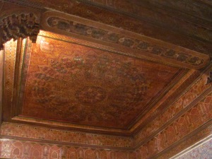 Wood-carved ceiling at Ali ben Youssef medersa dating back to 1565.