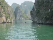 Exotic rock formations in the Halong Bay.
