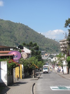 The street where Casa Real is located in Banos.