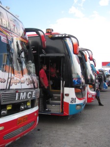 Buses at the ready at Otavalo's bus station.