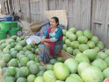 Myanmar lady selling watermelons